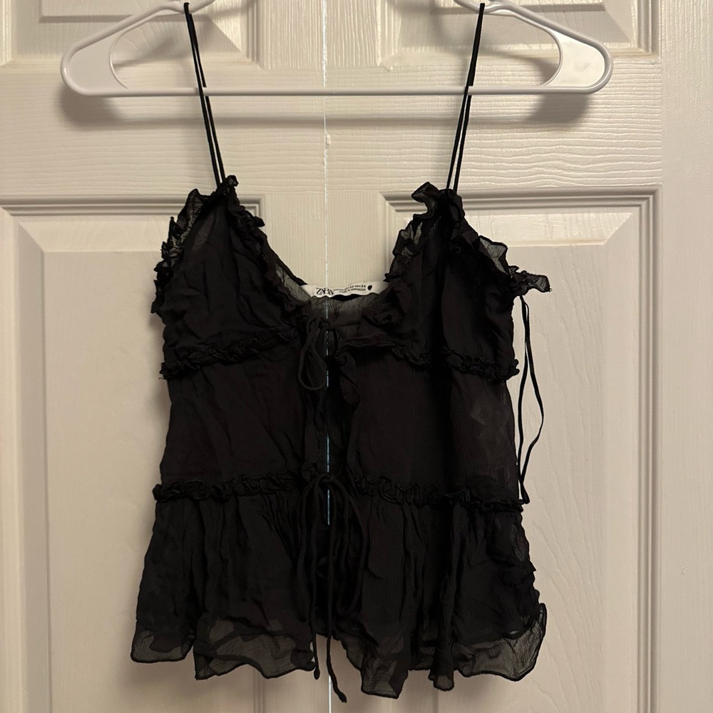 Zara Black Sheer Ruffled Camisole